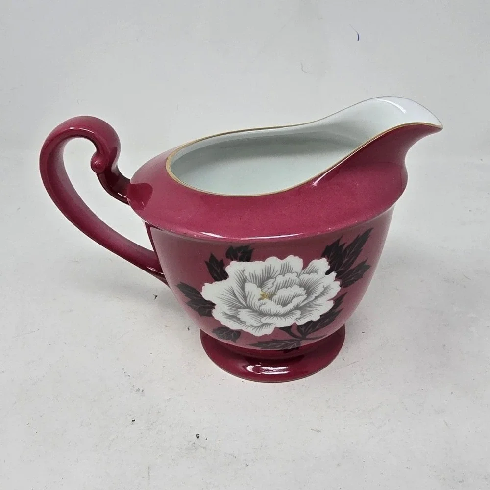 Vtg Noritake creamer pitcher pink floral gold trim mid century Cottagecore